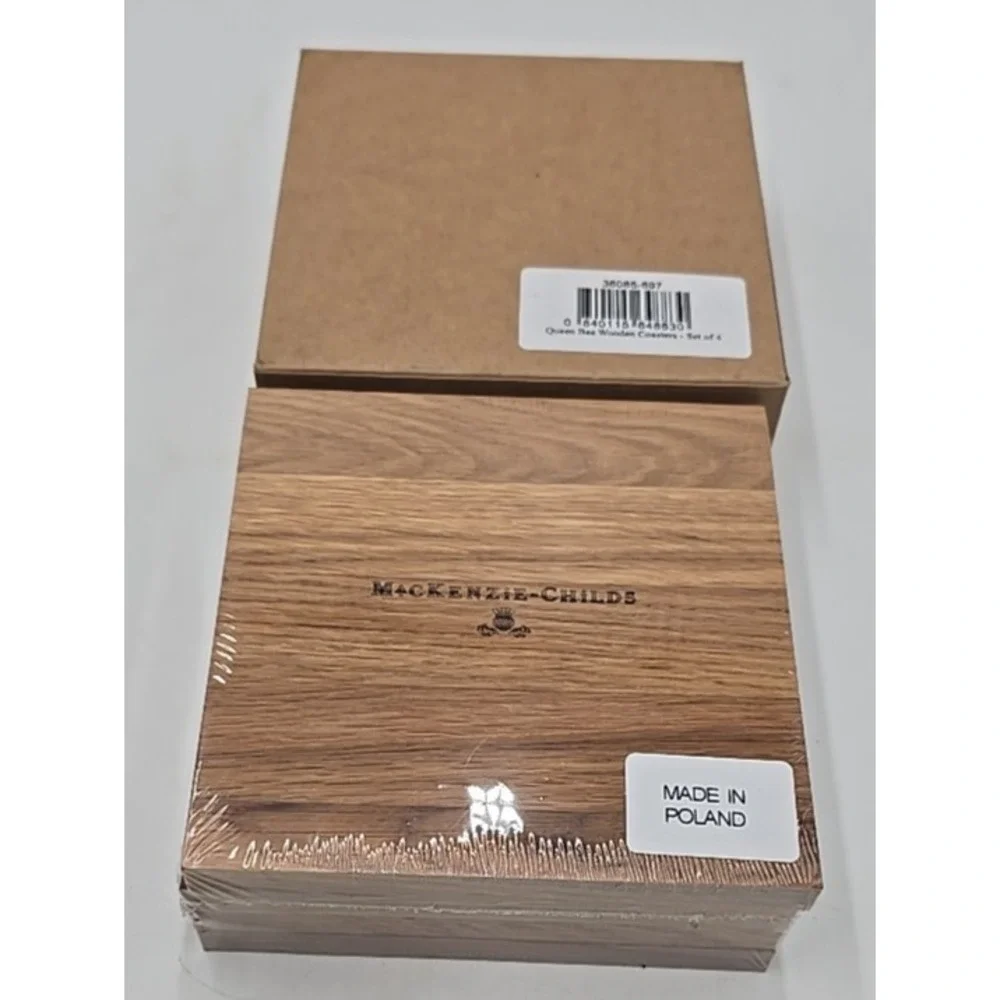 NWT Mackenzie Childs Queen Bee Wooden Coasters – Set of 4 Made in Poland‎